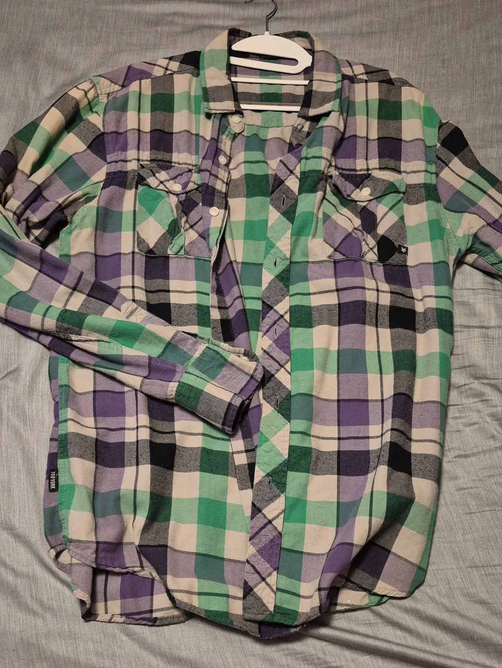Zoo York Green Purple Black Plaid Button-Down Shirt